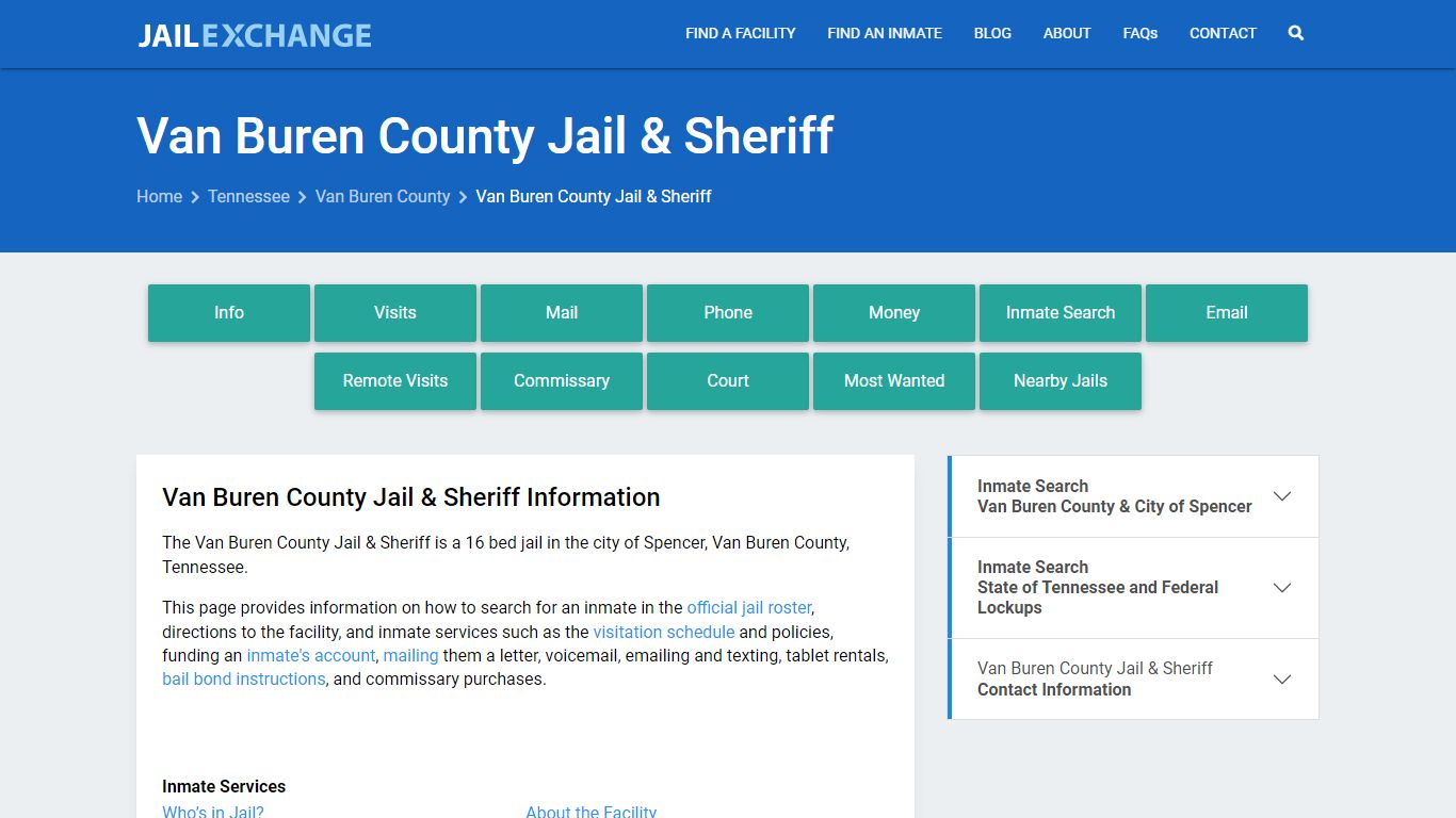 Van Buren County Jail & Sheriff, TN Inmate Search, Information
